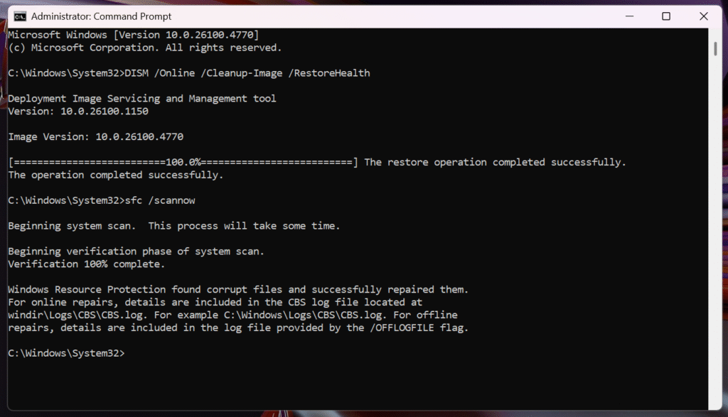 Ctrl Alt Begin Dism Sfc Commands Windows