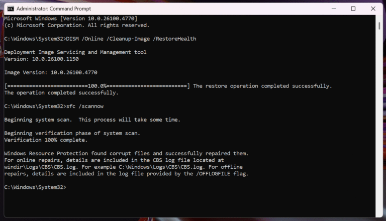 Ctrl Alt Begin Dism Sfc Commands Windows